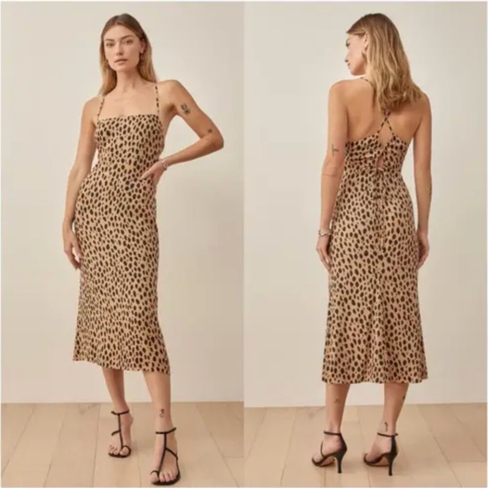 Reformation Leopard Print Slip Midi Dress - Beige